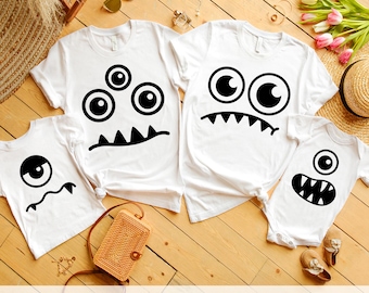 Family Halloween Shirt SVG PNG DXF | Funny Monster Eyes and Teeth | 4 Kid Friendly Designs Easy One Color Cut File