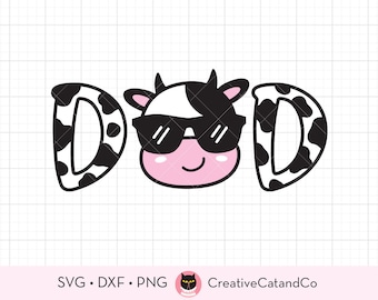 Cow Dad Svg, Cow Dad Png, Sublimation, Cow Dad Face with Sunglasses, Kid Farm Cow Birthday, Little Cowboy Birthday, Svg, Png, Dxf, Cut File