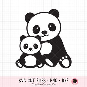 Bebê e mamãe panda SVG PNG, clipart fofo de panda, arquivo de corte Cricut do dia das mães, ilustração DXF de filhote de urso panda