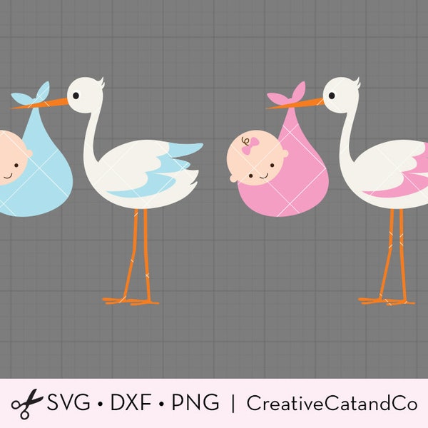 Baby and Stork SVG Files for Cricut or Silhouette Baby Shower Boy Girl SVG DXF Cut File Clipart Clip Art Set