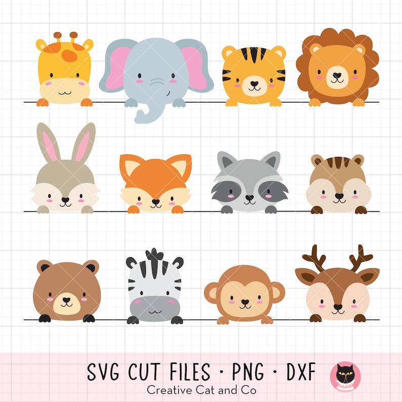 Cute Wild Animals Peeking SVG PNG DXF Bundle | Jungle & Woodland Animal ...