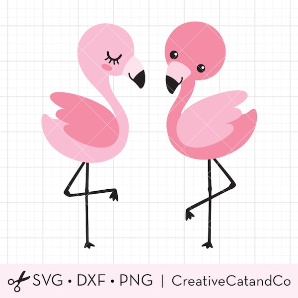 Baby Flamingo SVG DXF Cute Flamingo Couple Summer svg dxf Cut Files for Cricut and Silhouette Clipart Clip Art Commercial Use