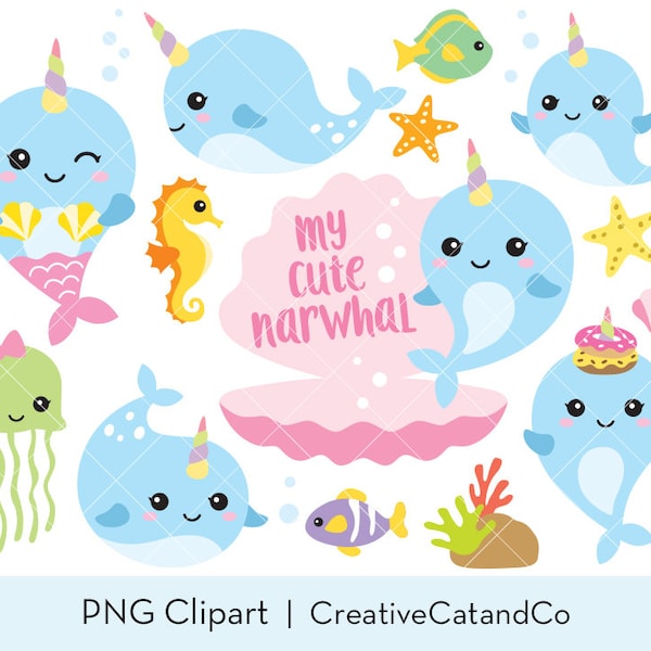 Narwhal Clipart Narwhal Clip Art Whale Unicorn Clipart Cute Baby Narhwal Clipart Baby Whale Clipart Unicorn of the Sea Clipart Clip Art