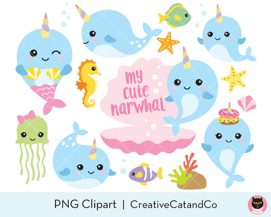 Narwhal Clipart Narwhal Clip Art Whale Unicorn Clipart Cute - Etsy