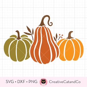 Three Pumpkins SVG, Fall Thanksgiving Harvest Pumpkins Svg, Three Pumpkins Png Clipart, Autumn Fall Harvest, Svg Dxf Png Cut File Clipart image 1