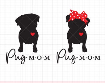 Pug Mom SVG PNG DXF Clipart | Cute Pug Silhouettes with Boy and Girl Options | Minimalist Pug Cricut Cut Files