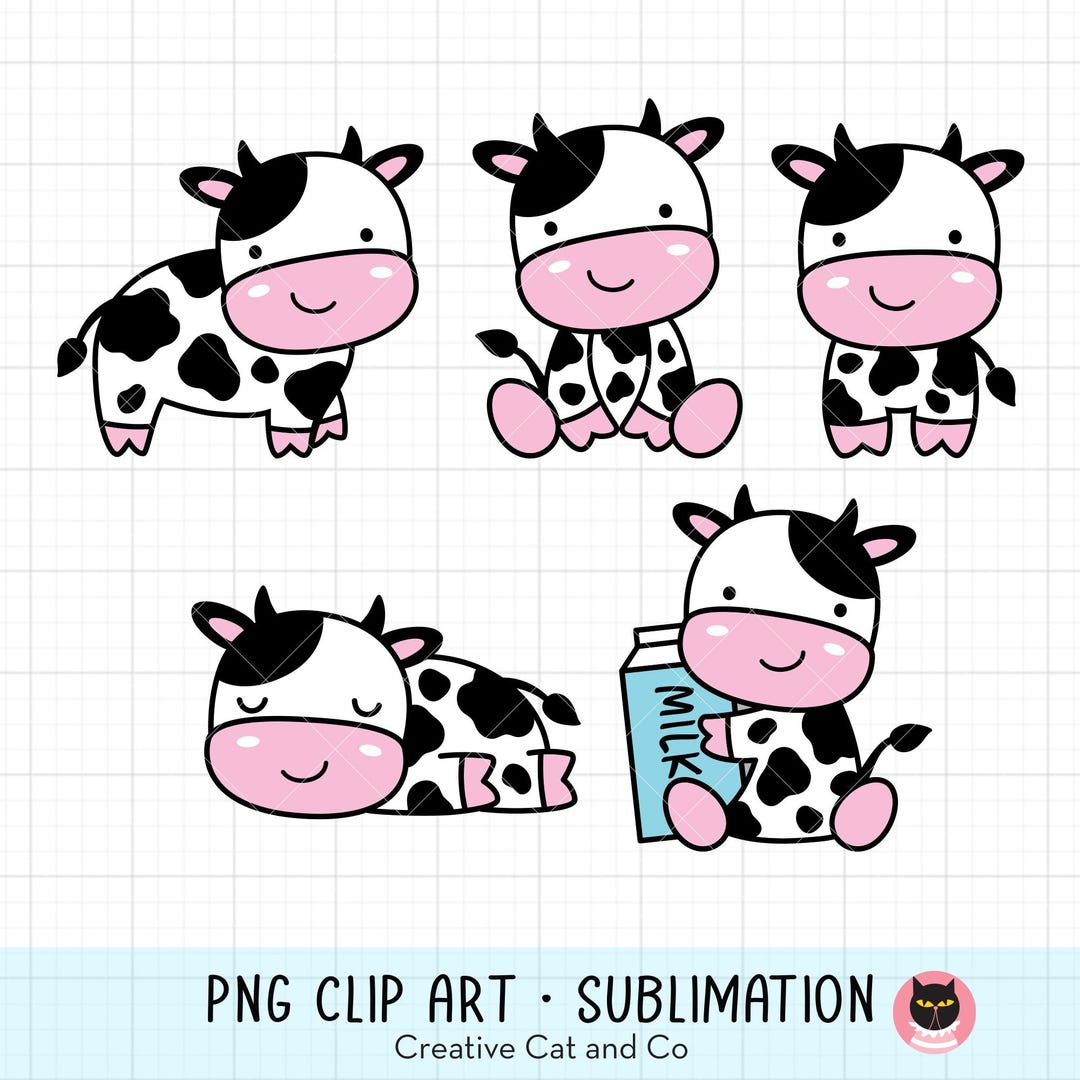 Cute Cow PNG Clipart, Baby Cow Cartoon Illustration, Kawaii Cow Bundle ...