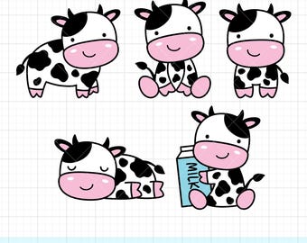 Cute Cow PNG Clipart, Baby Cow Cartoon Illustration, Kawaii Cow Bundle, Cow-Themed Birthday Party Clipart, Milk Cow Design