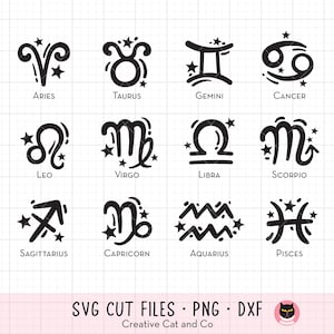 Sterrenbeelden SVG schattig horoscoop astrologie sterrenbeeld Leeuw Boogschutter vissen Ram Clipart Svg Dxf Png-bestanden knippen voor de Cricut en Silhouette