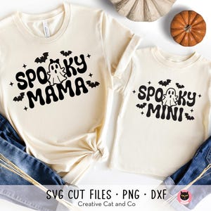 Spooky Mama Mini Svg Png, bijpassende moeder en kind Halloween-shirts, schattige baby Halloween Ghost, baby eerste Halloween Svg-bestanden knippen DXF, png