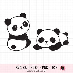 Baby Panda SVG PNG DXF Clipart / Disegni carini di panda seduti e addormentati / File di taglio Cricut di panda pigro che fa un pisolino