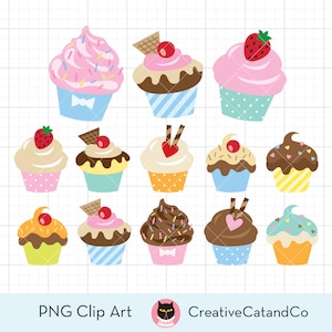 Cute Cupcake PNG Clipart Bundle, Kawaii Dessert Illustration, Sweet Bakery Cartoon Art, Birthday Cake Digital Download, Logo
