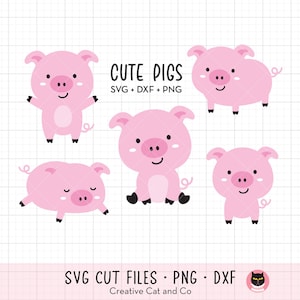 Pig SVG, PNG, DXF - Cute Baby Piglet Clipart Bundle, Sitting and Sleeping Cartoon Illustration, Cricut Cut File, Instant Download