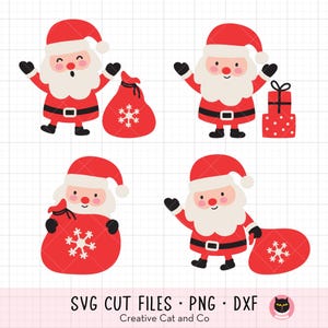Christmas Santa levert geschenken SVG PNG, Santa Claus Vector Clip Art, Santa Delivery, schattige Santa Claus Cartoon-illustraties, knippen SVG-bestand