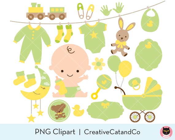 Green Baby Clipart Green Baby Shower Clipart Neutral Gender Etsy