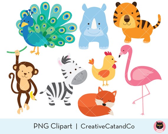 Animal Cartoon Clipart Baby Cute Animal Clipart Clip Art Etsy