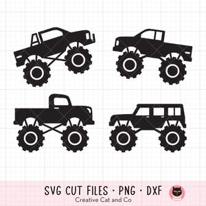 Monster Truck Silhouette SVG PNG - Off-Road Truck Clipart, Side View, 4x4 Pickup Truck Illustration, Cricut Cut File, DXF, Digital Download