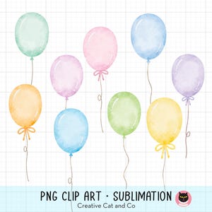 Aquarel pastel ballonnen PNG clipart, feestballonnen met strikken PNG, feestdecoratie, clip art bundel, commercieel gebruik