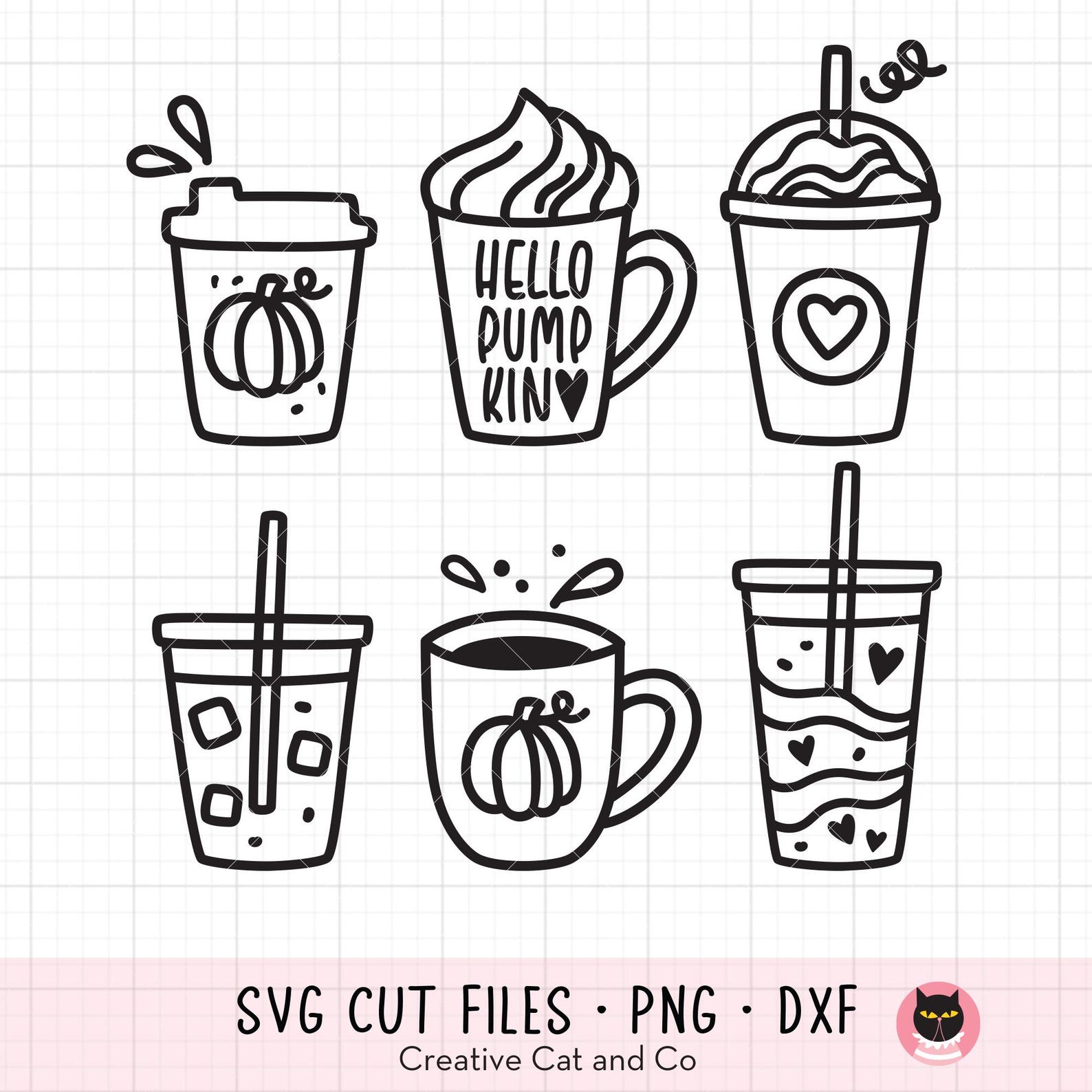 Pumpkin Spice Coffee SVG PNG DXF Bundle | Black and White Hot Iced ...