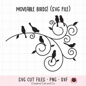 Birds and Flourish Swirls SVG PNG DXF - Silhouette Birds on Decorative Vintage Ornament Clipart, Graphic, Cricut Cut File