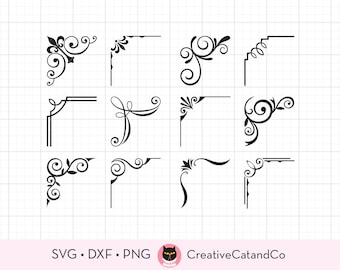 Corner Frame SVG DXF, Decorative Flourish Corner Frame svg dxf Clip Art Files for Cricut and Silhouette, Commercial Use