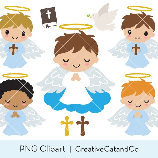 Boy Angels Clipart Baptism Christening Announcement Invitation Cute Little Baby Boy Angel PNG Clipart Commercial Use Instant Download