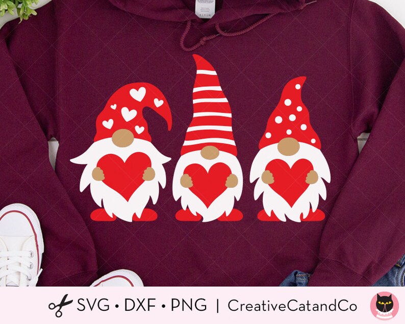 Download Valentines Day Gnome SVG DXF Three Gnomes Holding Hearts ...