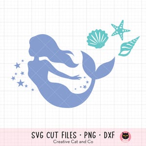 Mermaid SVG PNG Mermaid DXF Mermaid Silhouette svg files for Cricut and Silhouette Shell Starfish Summer Cute Mermaid Tail svg dxf cut file