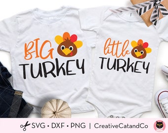 Little Turkey Svg, Big Turkey Svg, Sublimation Png, Kid Baby Thanksgiving Turkey, Turkey Sibling Shirt Design, Svg Cut File, Dxf, Png