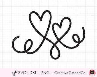 Doodle Hearts SVG DXF Valentines Hand Drawn Hearts Two Hearts String Valentine’s Day svg dxf PNG Cut Files for Cricut Commercial Use