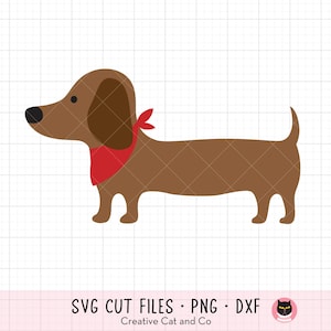 Dachshund SVG, PNG, DXF - Weiner Dog with Red Scarf Clipart, Cute Sausage Dog Cartoon Illustration, Cricut Cut File, Digital Download