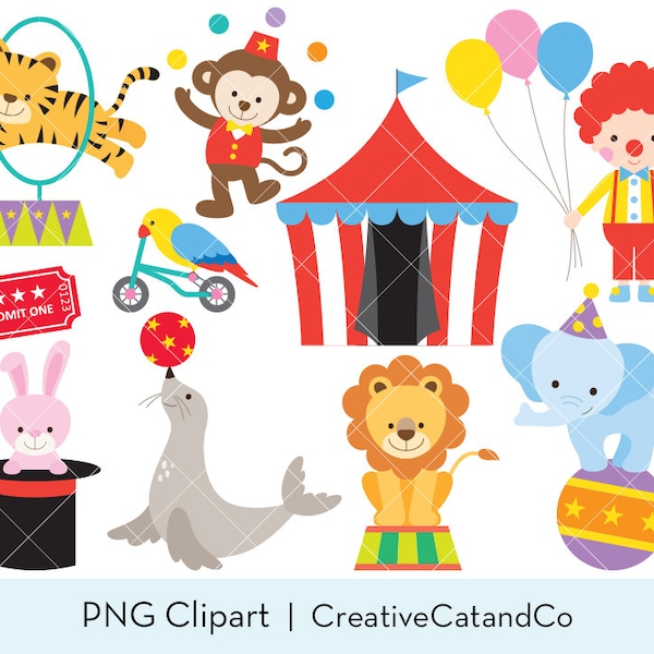 Circus Clipart Clip Art Circus Animal Clipart Clown Clipart Lion Clipart Tiger Clipart Monkey Clipart Clip Art Digital Instant Download