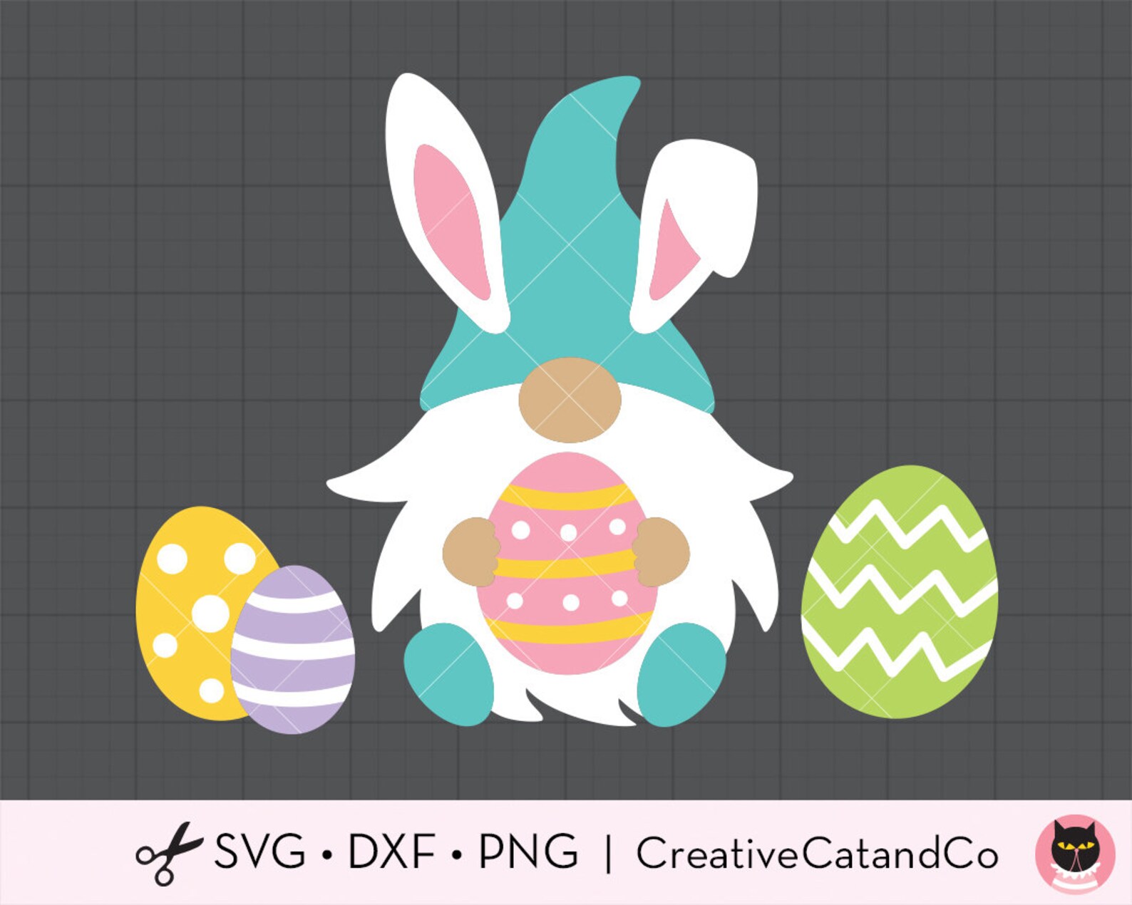 Easter Bunny Gnome Svg Gnome with Bunny Ears and Easter Eggs image 1.