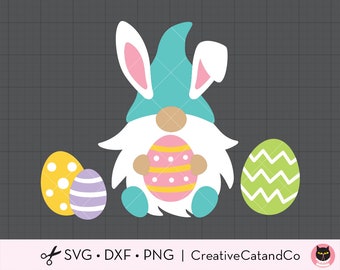 Easter Bunny Gnome Svg Gnome with Bunny Ears and Easter Eggs Happy Easter Gnome Holding Egg SVG DXF Clipart Cut Files for Cricut