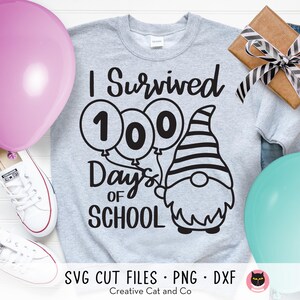 I Survived 100 Days of School Svg Png, Cut File, 100 Days of School Teacher, Kid, Shirt Design Svg, School Gnome, Dxf, Cricut, Silhouette