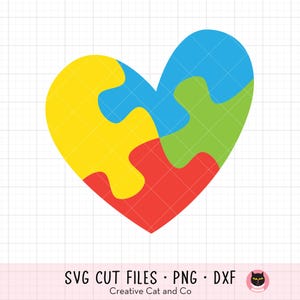 Autisme bewustzijn hart SVG PNG-clipart - puzzelstukje puzzel hart, ondersteuning, acceptatie, autisme symbool, neurodiversiteit, Cricut gesneden bestand, DXF