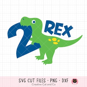 Dwa Rex SVG PNG Dwa Rex Chłopiec Urodziny Dinozaur SVG Clipart 2. urodziny 2-letniego chłopca Urodziny Dinozaur Koszulka SVG Pliki do cięcia Dxf dla Cricut