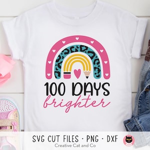 100 Dias Mais Brilhantes Svg, 100 Dias de Escola Svg, Png, Sublimação, Lápis Arco-Íris, Design de Camiseta Feminina, Svg, Dxf, Arquivo de Corte, Cricut, Silhueta