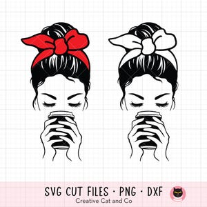 Chignon désordonné Svg, chignon désordonné boit du café, femme boit du café Svg, citrouille épicée, PSL, chignon désordonné noeud, boisson Svg pour femme, Dxf, Png, Clipart