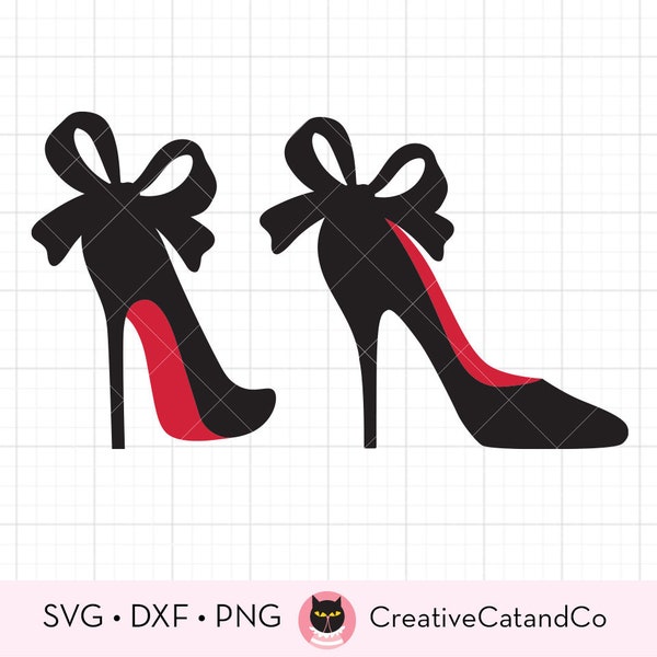 High Heels Stiletto SVG Women Black and Red High Heel Shoe with Bow Svg Dxf Cut Files Png Clipart