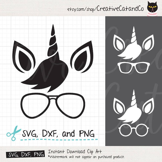 Download Cute Unicorn Face SVG DXF Nerdy Unicorn Wearing Glasses | Etsy