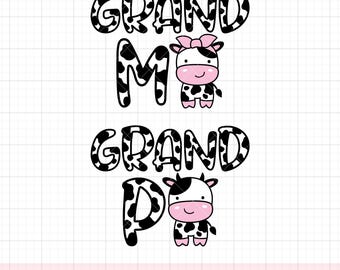 Grandma & Grandpa Cow SVG, PNG, Farm Birthday Family T-Shirt Design, Cute Cow Cartoon Clipart, Cricut Cut File, Sublimation Design, DXF