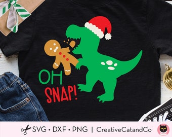 Christmas T Rex Dinosaur Svg, Oh Snap Gingerbread Man, Funny Dinosaur Santa hat Eating Gingerbread Man, Boy Kid Christmas Shirt, Svg, Png