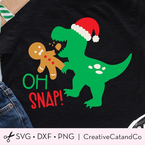 Christmas T Rex Dinosaur Svg, Oh Snap Gingerbread Man, Funny Dinosaur Santa hat Eating Gingerbread Man, Boy Kid Christmas Shirt, Svg, Png