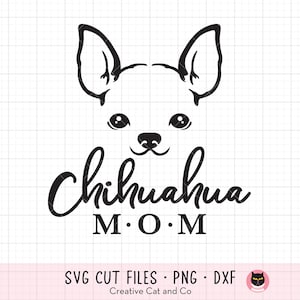 Chihuahua Mom SVG, PNG, DXF - Süße Chihuahua Kopf Gesicht Clipart, minimales Schwarz-Weiß-T-Shirt-Design für Besitzer, Hundeliebhaber, Cricut Cut-Datei