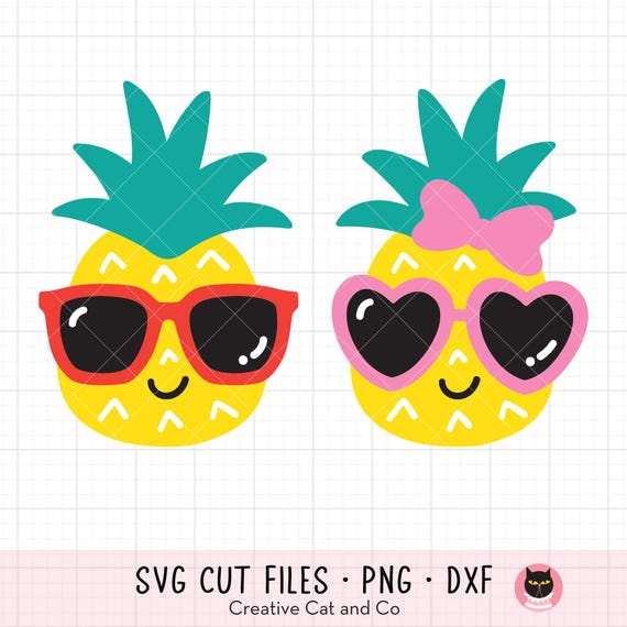 男の子と女の子のパイナップル SVG PNG リボンとサングラスをつけた