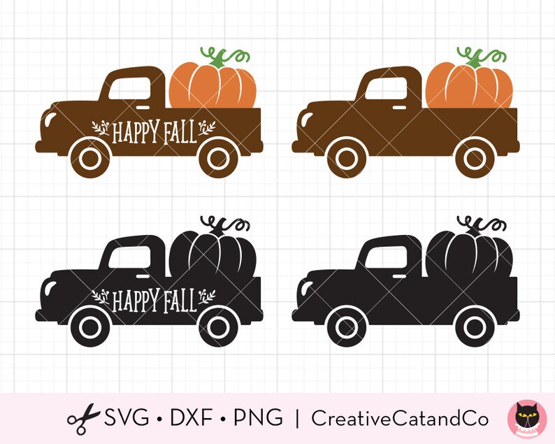 Fall Pumpkin Truck Clipart Autumn Pick Up Truck Carries Pumpkin Silhouette SVG DXF Cut File Clipart Clip Art
