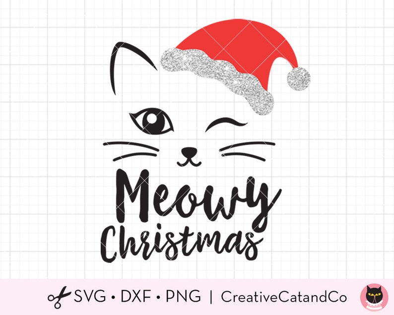 Download Christmas Cat Face SVG DXF Meowy Christmas Holiday Kitty ...