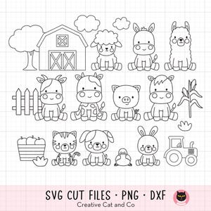 Boerderijdieren schetsen Svg, Png, Kid Coloring, geschetst schuurdieren, zeer fijne tekeningen, kinderactiviteit, digitale stempel, Svg-bestanden knippen, Clipart