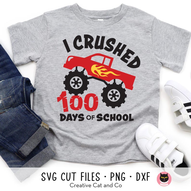 I Crushed 100 Days of School SVG PNG with offroad truck design.